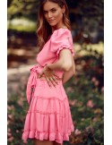 Short blouse with a belt, pink 20580 - Online store - Boutique